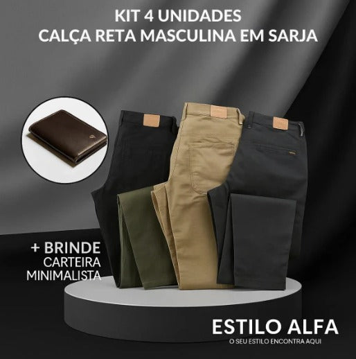 CALÇA RETA MASCULINA EM SARJA - KIT 4 UNIDADES